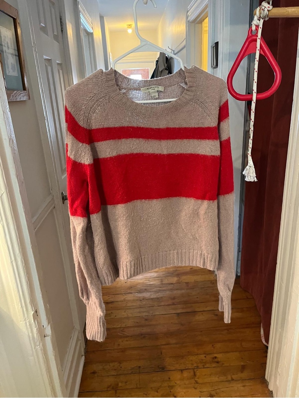 AllSaints Pink and Red Striped Crewneck Sweater. Rare!